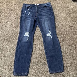 Kancan Estilo High Rise Ripped Ankle Skinny Jeans Women's Size XL Dark Blue Wash